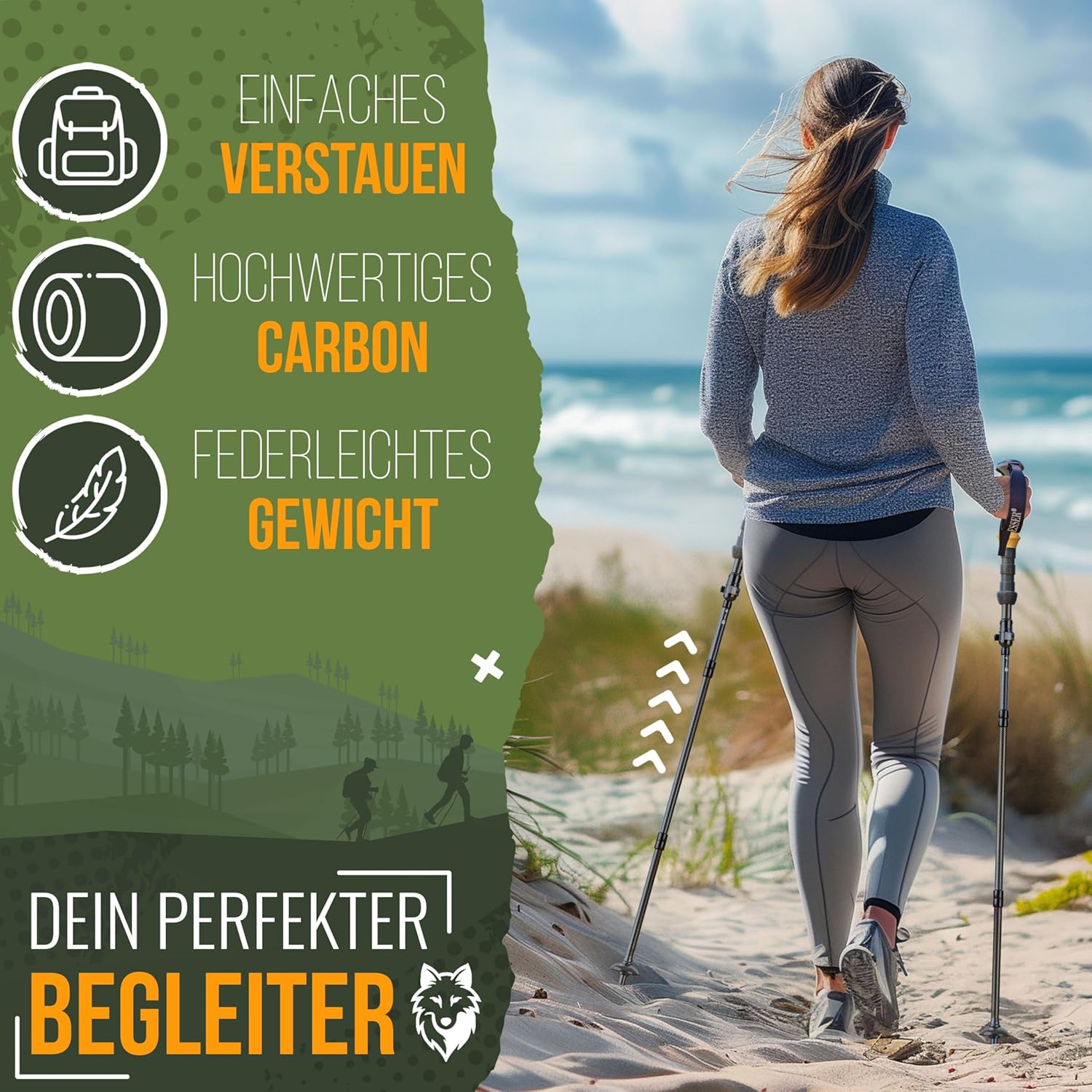 KESSER® Wanderstöcke Aluminium oder Carbon mit Korkgriff | Nordic Walking Stöcke für Damen & Herren faltbar oder Teleskop Trekkingstöcke zum Wandern, Trekking, Skitour & Bergsport inkl. Camping-Licht — Ansicht 4