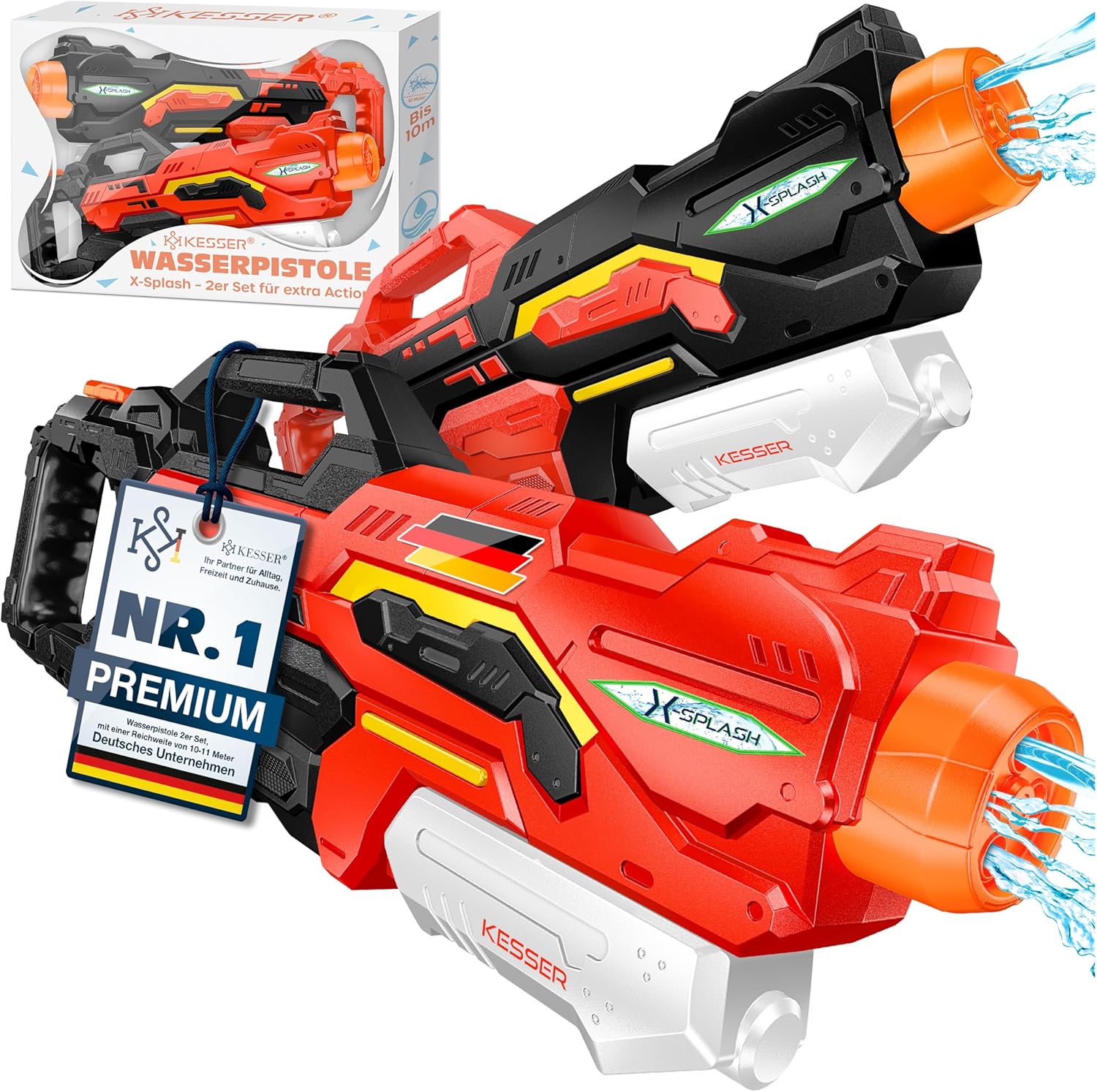 KESSER® Wasserpistole 2er Set Wasserpistolen Spritzpistolen Reichweite 10-11 Meter, Fassungsvermögen 1500ml Wasserspaß Strand Spielzeug im Freien für Kinder und Erwachsene Strandpool