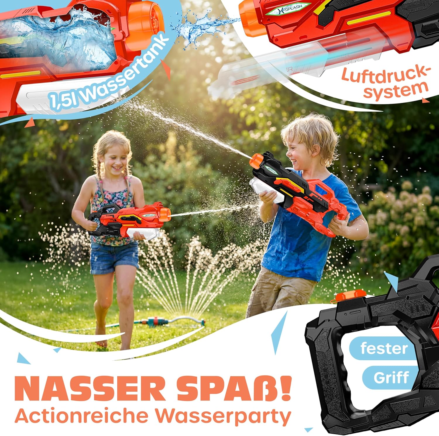 KESSER® Wasserpistole 2er Set Wasserpistolen Spritzpistolen Reichweite 10-11 Meter, Fassungsvermögen 1500ml Wasserspaß Strand Spielzeug im Freien für Kinder und Erwachsene Strandpool — Ansicht 4