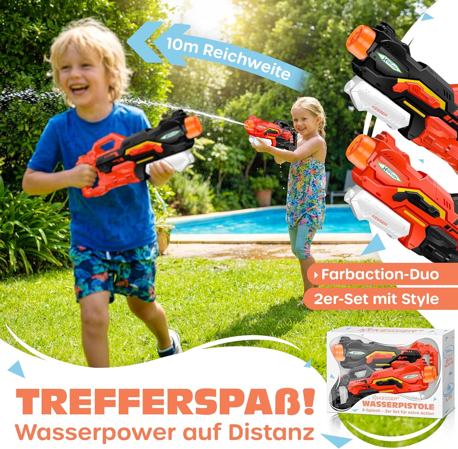 KESSER® Wasserpistole 2er Set Wasserpistolen Spritzpistolen Reichweite 10-11 Meter, Fassungsvermögen 1500ml Wasserspaß Strand Spielzeug im Freien für Kinder und Erwachsene Strandpool — Ansicht 6