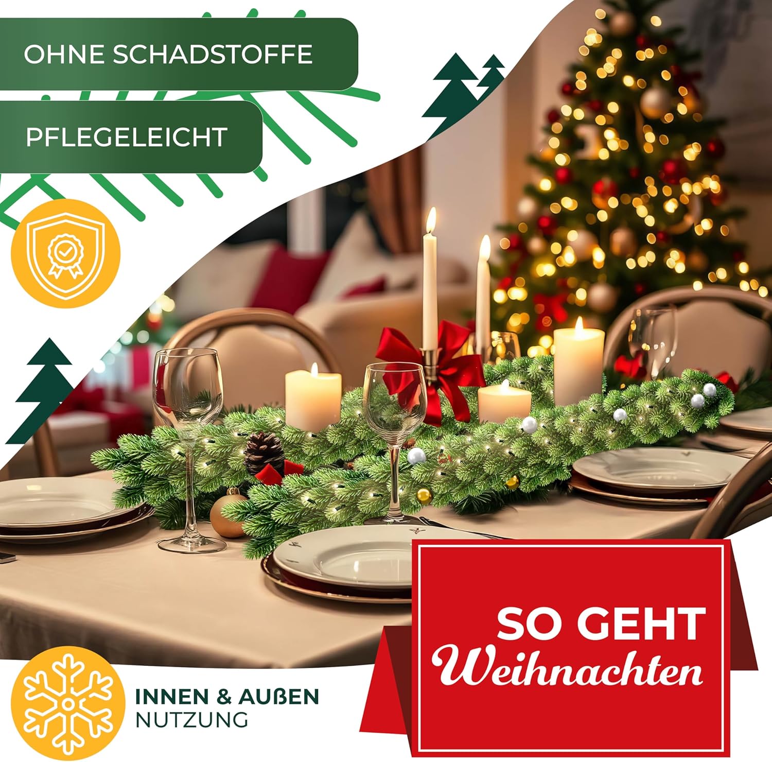 KESSER® Weihnachtsgirlande LED 2,7m lang | dicht + Timer – Naturgetreues Tannengrün - wie echt - IP 44 Outdoor & Indoor Girlande - Treppen, Tür, Balkon, Weihnachtsdeko beleuchtet + Tasche - Dunkelgrün — Ansicht 5