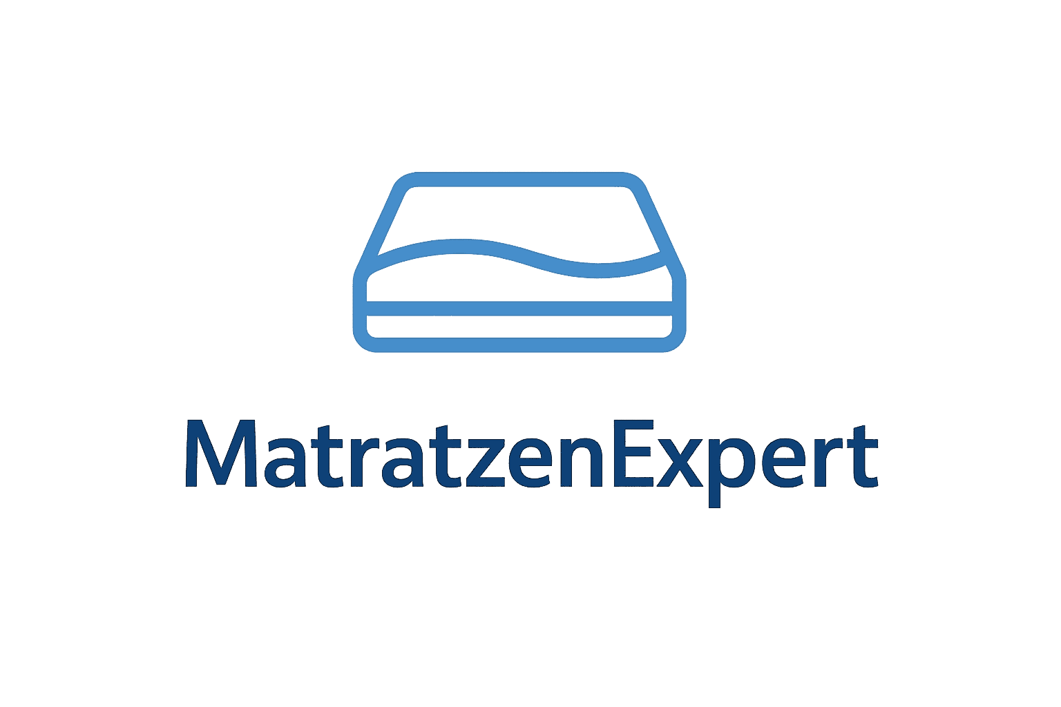 Das Logo zeigt den blauen Umriss einer Matratze über dem Wort "MatratzenExpert" in blauer Schrift auf weißem Grund, ideal für die Homepage eines Schlaf- und Komfortblogs.