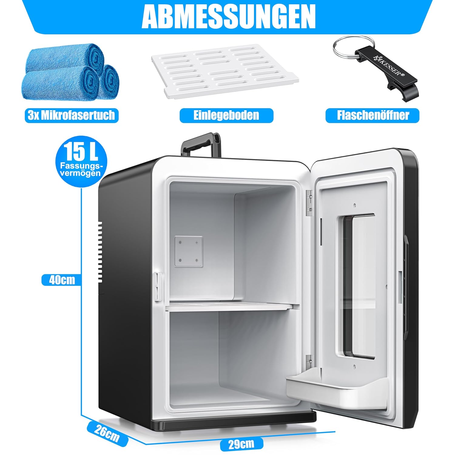 KESSER® 2‑in‑1 Mini‑Kühlschrank 15 L – Kühl & Warm, AC/DC 220‑240 V/12 V