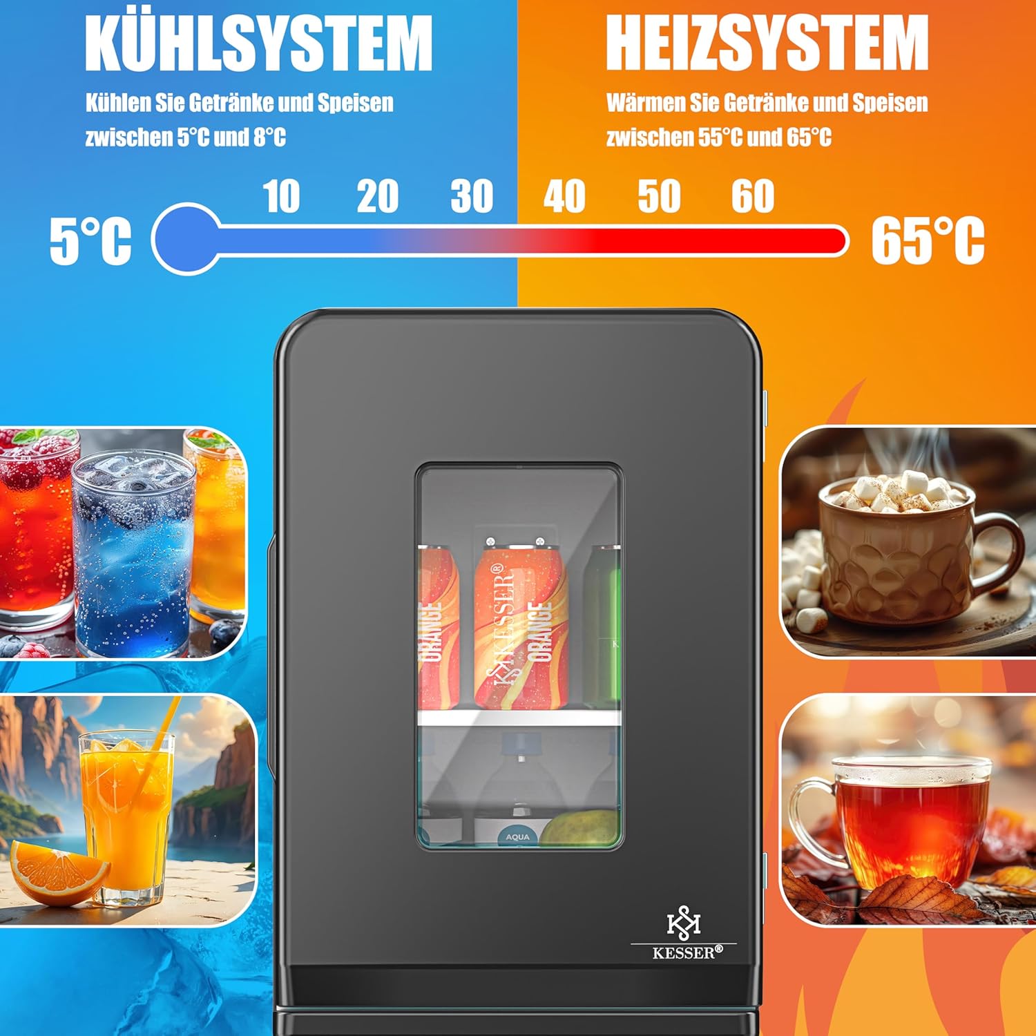 KESSER® 2‑in‑1 Mini‑Kühlschrank 15 L – Kühl & Warm, AC/DC 220‑240 V/12 V