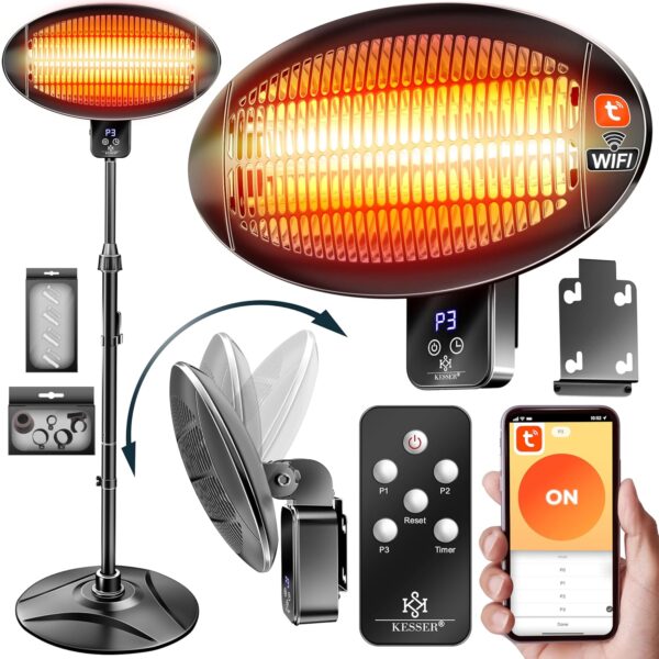 KESSER® 2000 W Infrarot‑Patioheizer Wi‑Fi, Fernbedienung, 360° Drehung, höhenverstellbar, IPX4