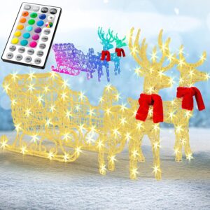 KESSER® 240 LED Rentier mit Schlitten, Fernbedienung, 30 Funktionen, Outdoor 24h Timer