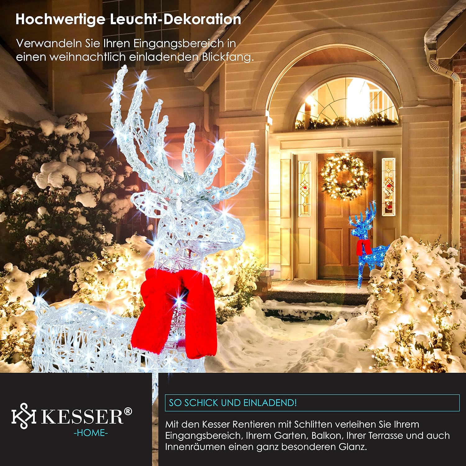 KESSER® 240 LED Rentier mit Schlitten, Fernbedienung, 30 Funktionen, Outdoor 24h Timer