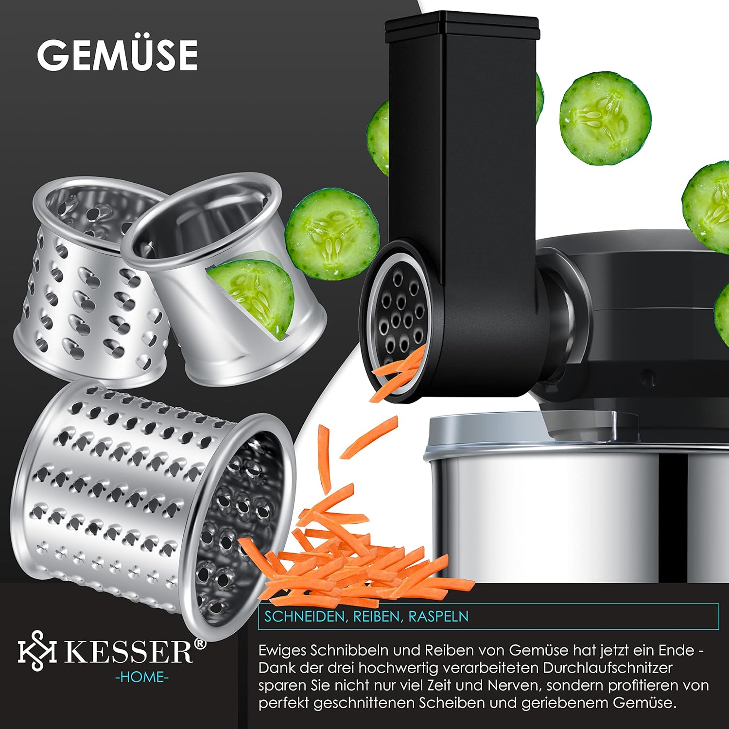 KESSER 3‑in‑1 Food Processor K‑KM 3000: Mixen, Kneten, Hacken – 5,5 L Schüssel, 1,5 L Entsafter