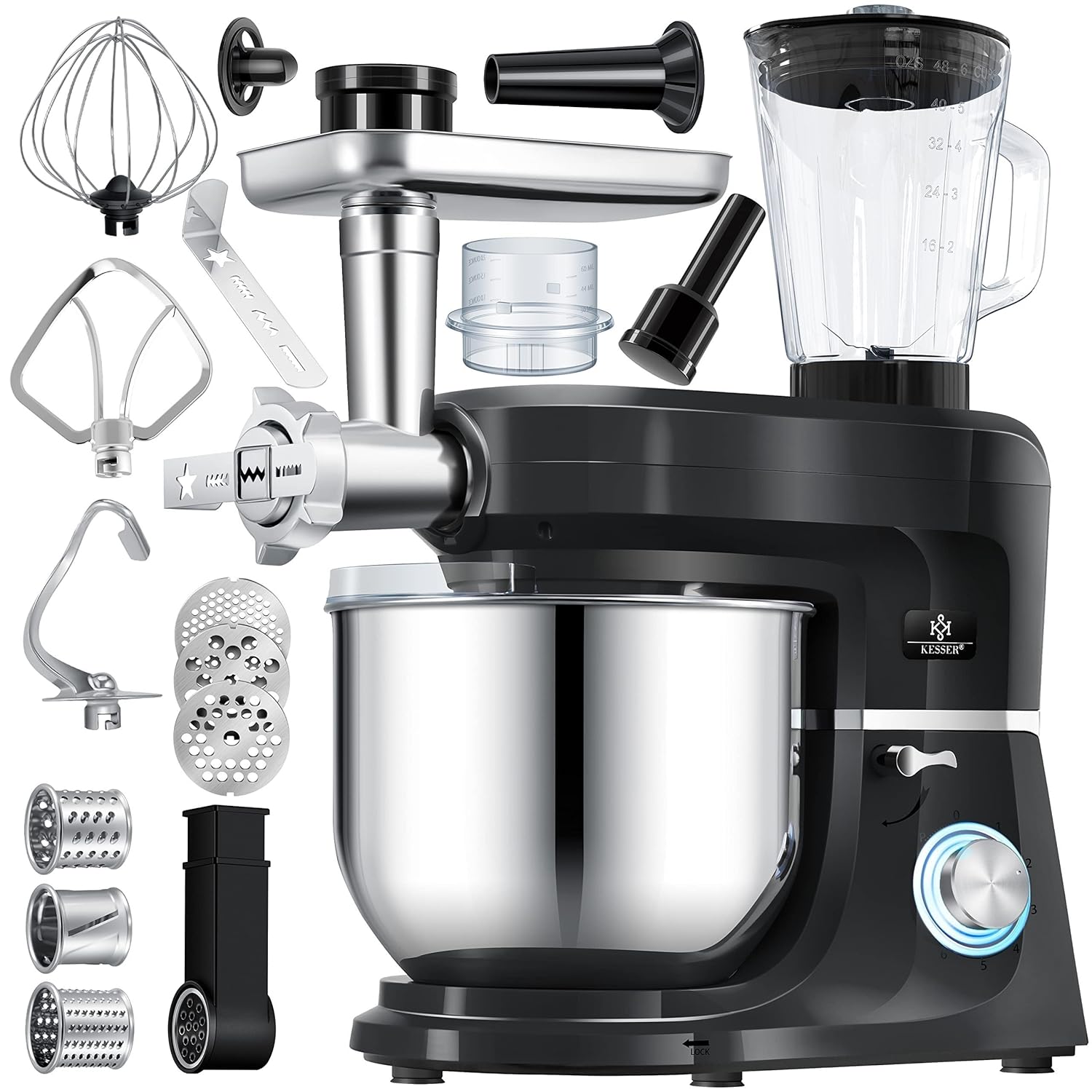 KESSER 3‑in‑1 Food Processor K‑KM 3000: Mixen, Kneten, Hacken – 5,5 L Schüssel, 1,5 L Entsafter