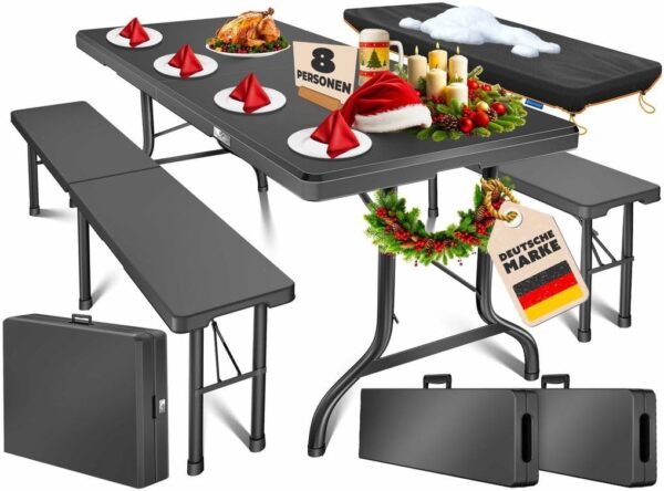KESSER® 3‑teiliger Tisch‑Set inkl. 2 Bänke – faltbar, Garten‑Tisch, 183×76×74 cm