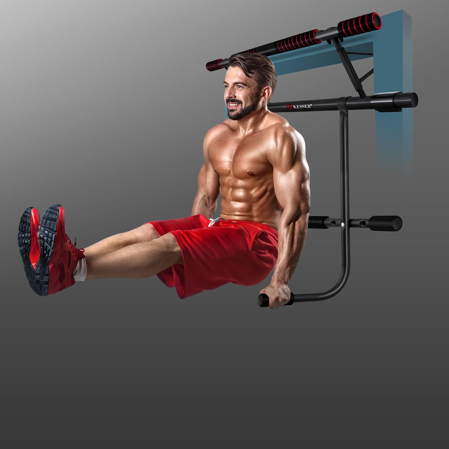KESSER 4‑in‑1 Pull‑Up Bar – DIP & Power Ropes, Türrahmen ohne Schrauben