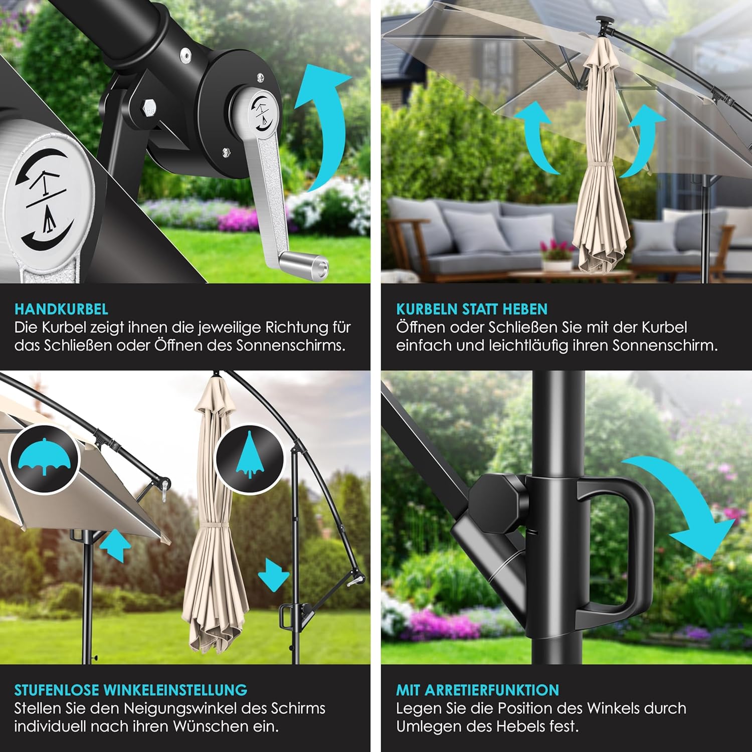 Kesser® Aluminium‑Klimmverdeck 300‑350 cm, LED‑Solarlicht, UV‑Schutz, Drehverriegelung