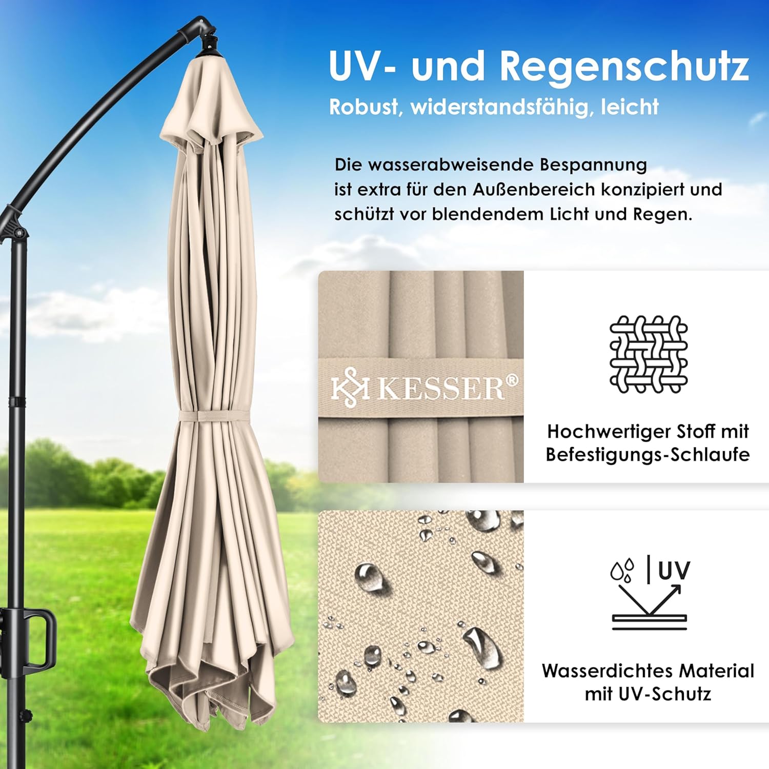 Kesser® Aluminium‑Klimmverdeck 300‑350 cm, LED‑Solarlicht, UV‑Schutz, Drehverriegelung