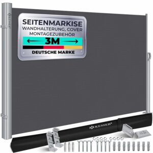 KESSER® Aluminium Seitenmarkise 300×200 cm, verstellbar, blickdicht, automatischer Rollauf