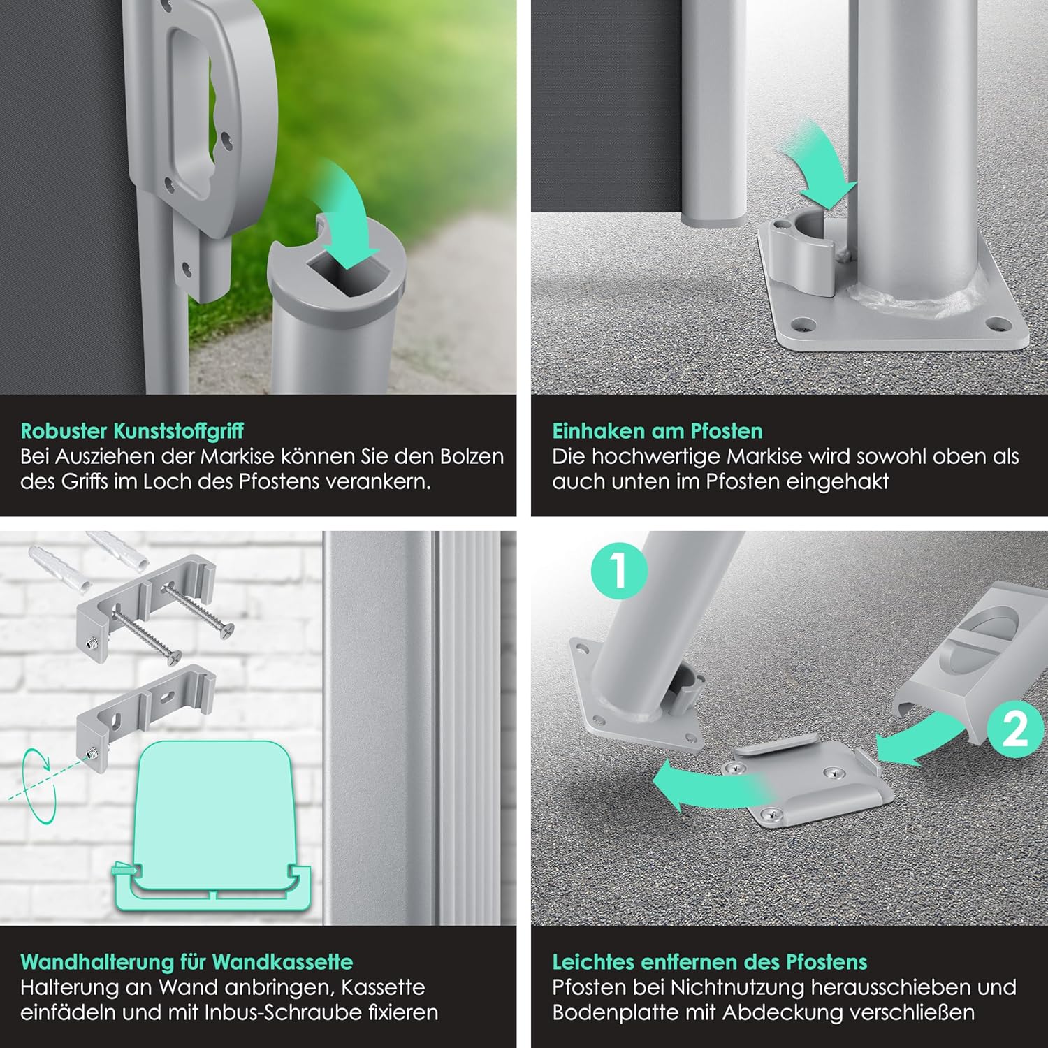 KESSER® Aluminium Seitenmarkise 300×200 cm, verstellbar, blickdicht, automatischer Rollauf