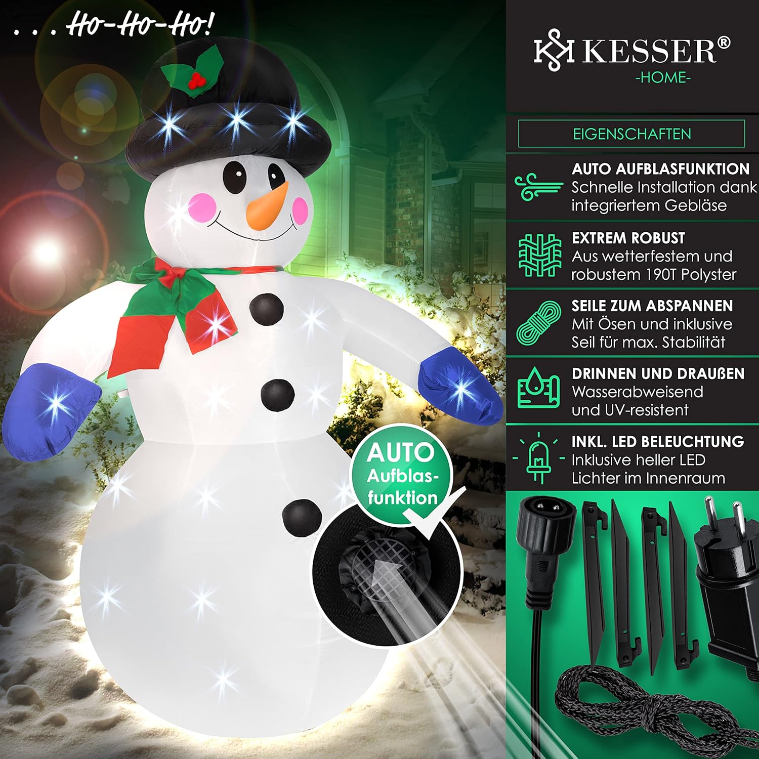 Kesser® Aufblasbarer Schneemann XXL 240 cm LED-Beleuchtung, IP44 wetterfest, leiser Lüfter