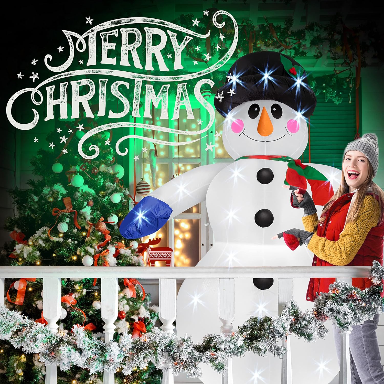 Kesser® Aufblasbarer Schneemann XXL 240 cm LED-Beleuchtung, IP44 wetterfest, leiser Lüfter