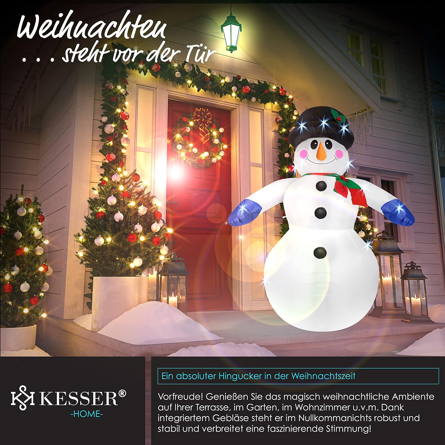 Kesser® Aufblasbarer Schneemann XXL 240 cm LED-Beleuchtung, IP44 wetterfest, leiser Lüfter