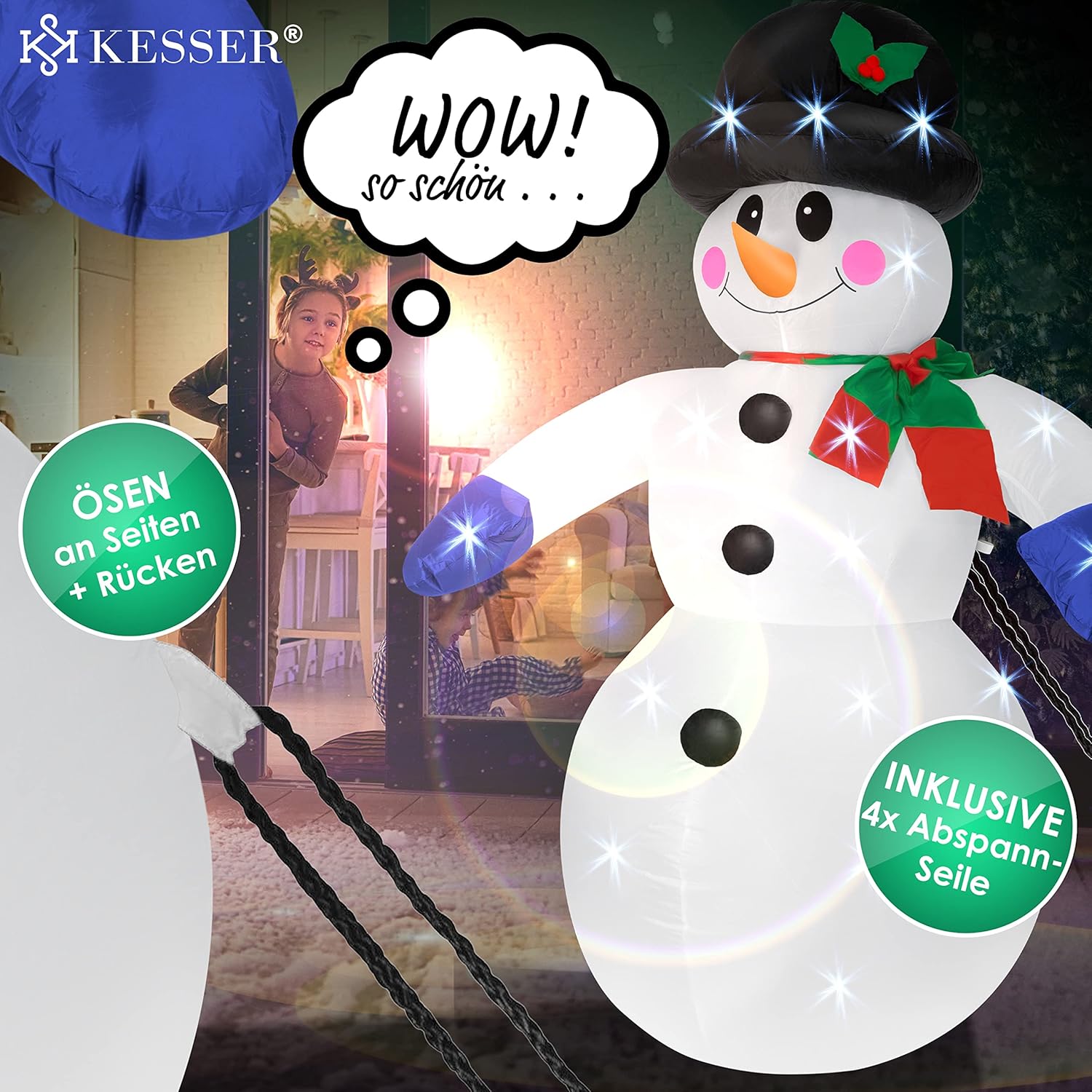 Kesser® Aufblasbarer Schneemann XXL 240 cm LED-Beleuchtung, IP44 wetterfest, leiser Lüfter