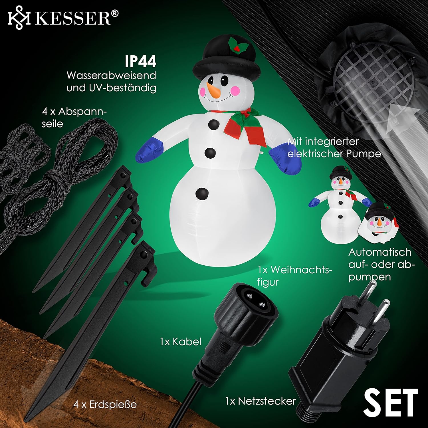 Kesser® Aufblasbarer Schneemann XXL 240 cm LED-Beleuchtung, IP44 wetterfest, leiser Lüfter