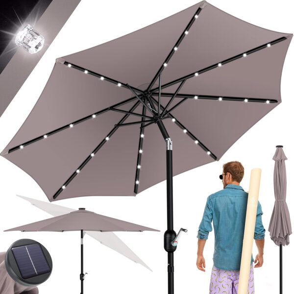 KESSER® Balkonregenschirm 265 cm, LED Solar, 2‑in‑1 Schutzabdeckung, Schwenkarm