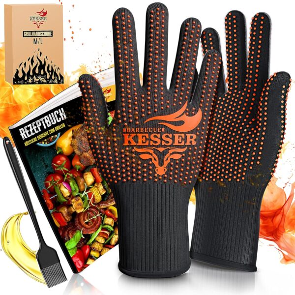KESSER® BBQ-Handschuhe XXL Hitzebeständig 500°C, atmungsaktiv, rutschfest, Aramid