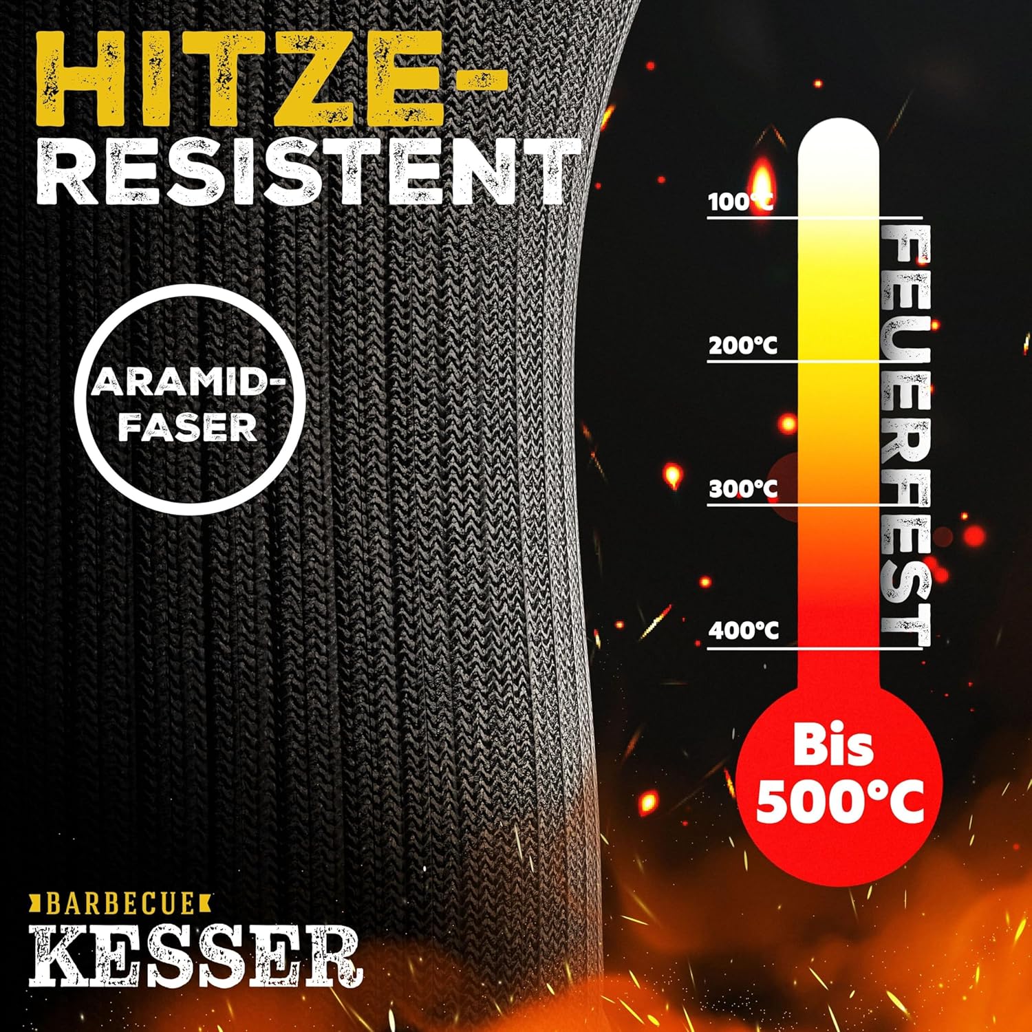 KESSER® BBQ-Handschuhe XXL Hitzebeständig 500°C, atmungsaktiv, rutschfest, Aramid