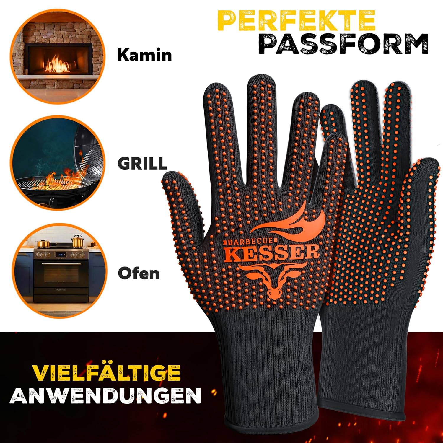 KESSER® BBQ-Handschuhe XXL Hitzebeständig 500°C, atmungsaktiv, rutschfest, Aramid