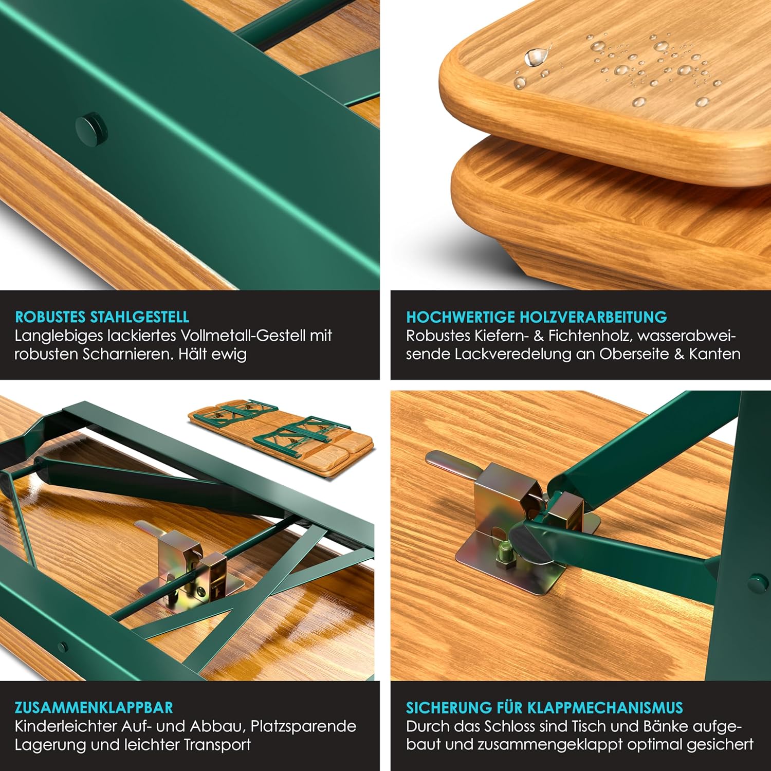 KESSER® Bierzelten-Set, 3‑teil, faltbar, 220×50×77 cm, 2 Bänke, 1 Tisch, Holz