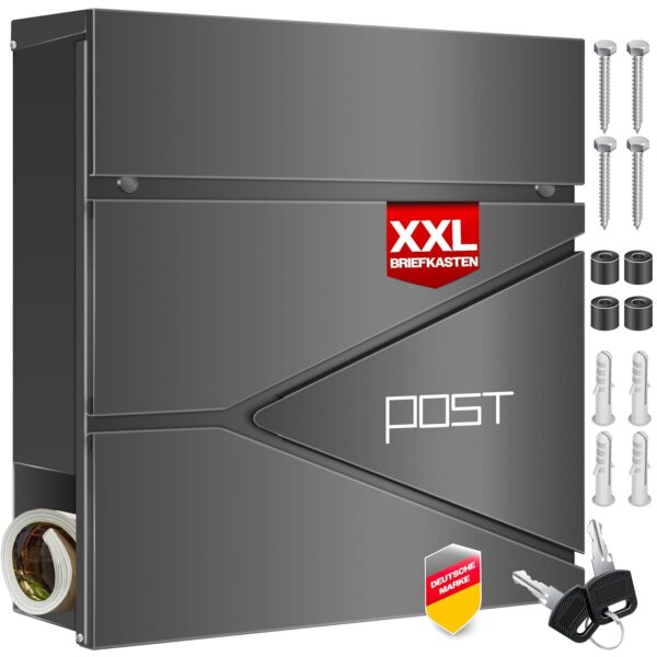 Kesser® Briefkasten mit Zeitungsfach, schließbar, Soft-Close, Edelstahl