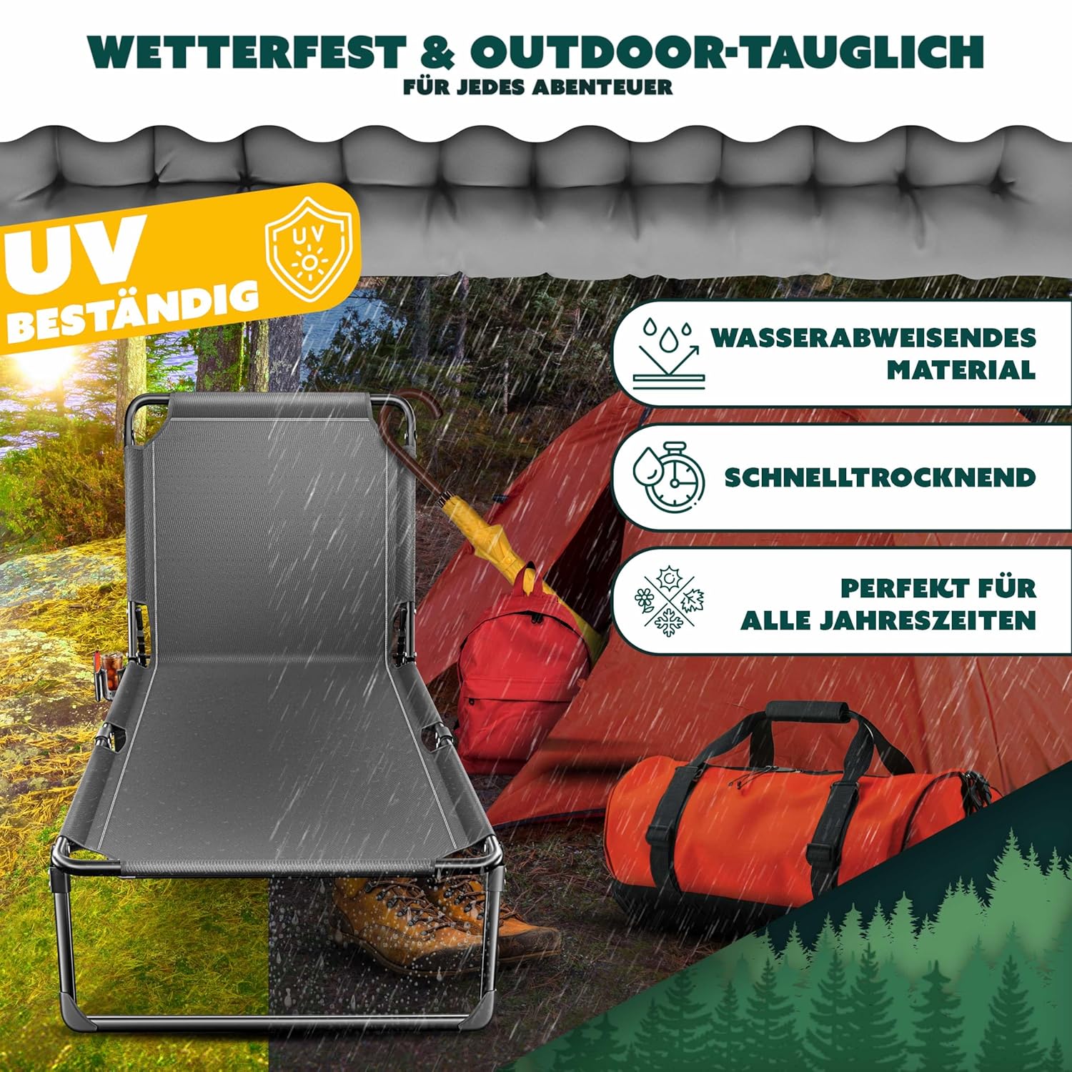 KESSER® Camping‑Klappbett – 190×68×30 cm, 250 kg, Oxford‑Stoff, Stahlrahmen, Tragetasche, Nackenkissen