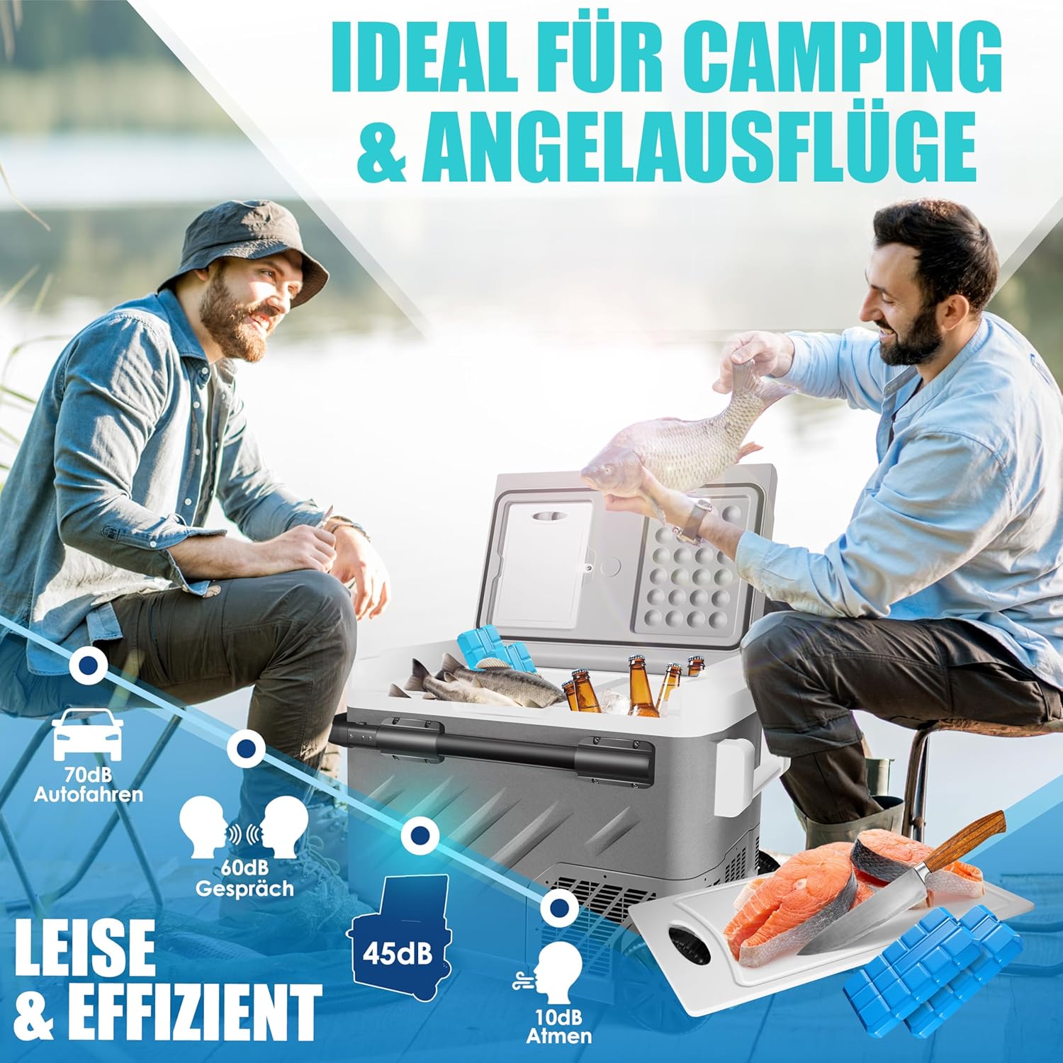 KESSER® Camping Kompressor‑Kühltasche – LED‑Touch, App‑Steuerung, bis ‑20 °C, 12/24 V/230 V, USB