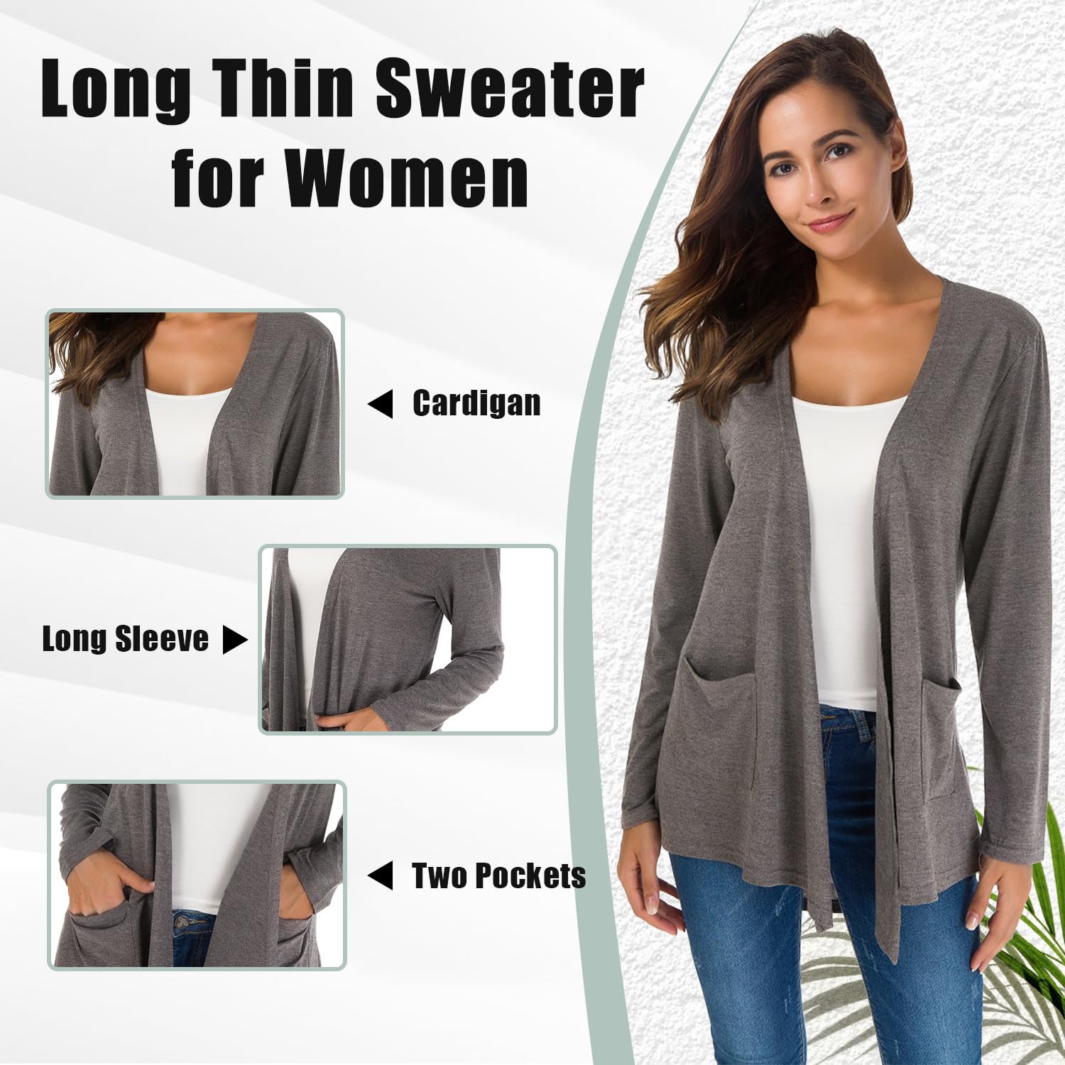 KESSER Cardigan Damen Langarm 2 Taschen Slim Fit Open Front Soft