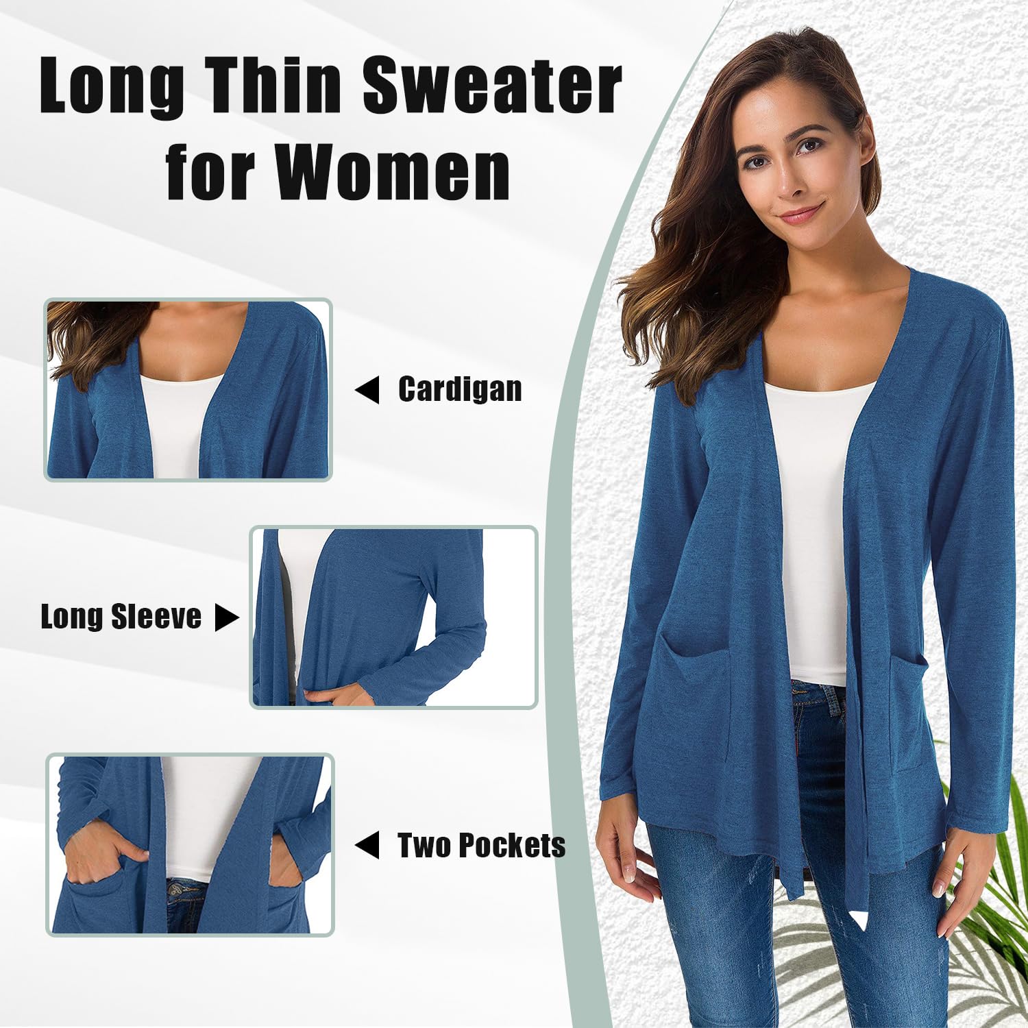 KESSER Cardigan Damen Langarm 2 Taschen Slim Fit Open Front Soft