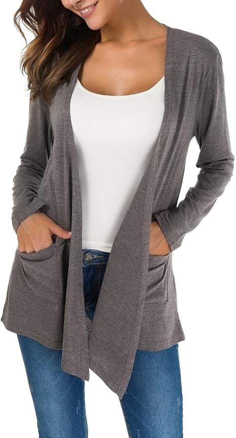KESSER Cardigan Damen Langarm 2 Taschen Slim Fit Open Front Soft