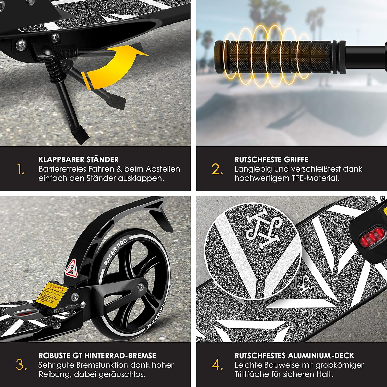 KESSER City Scooter 205mm PU Räder, doppelte Federung, höhenverstellbar, faltbar