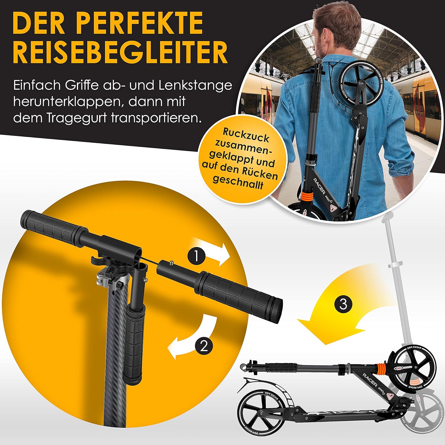 KESSER City Scooter 205mm PU Räder, doppelte Federung, höhenverstellbar, faltbar