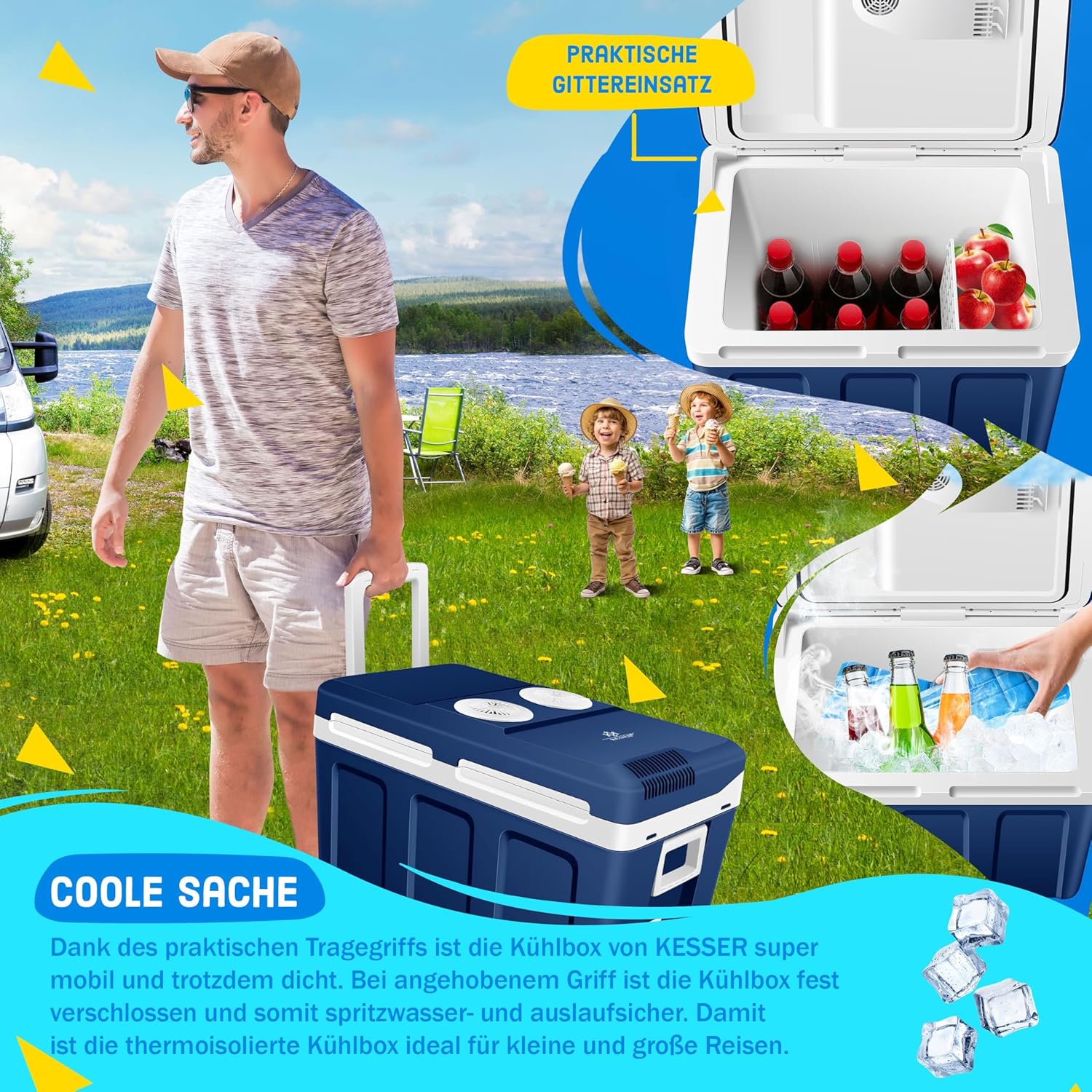 Kesser® Cool Box 40L mit Rädern – Thermoelektrische Mini‑Kühlschrank 12V/230V