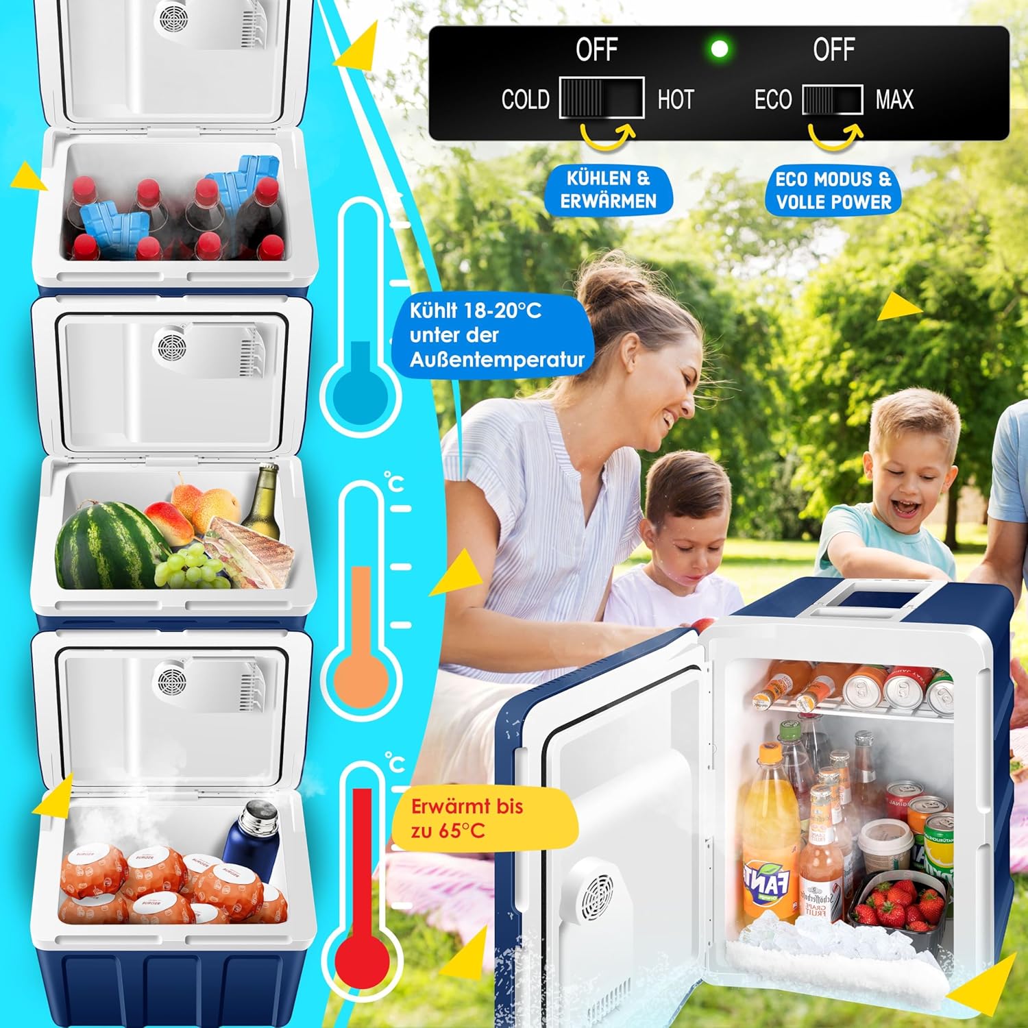 Kesser® Cool Box 40L mit Rädern – Thermoelektrische Mini‑Kühlschrank 12V/230V