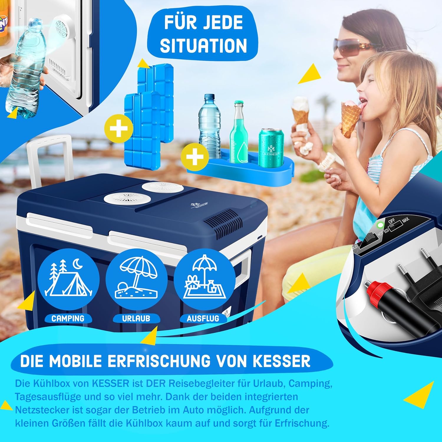 Kesser® Cool Box 40L mit Rädern – Thermoelektrische Mini‑Kühlschrank 12V/230V