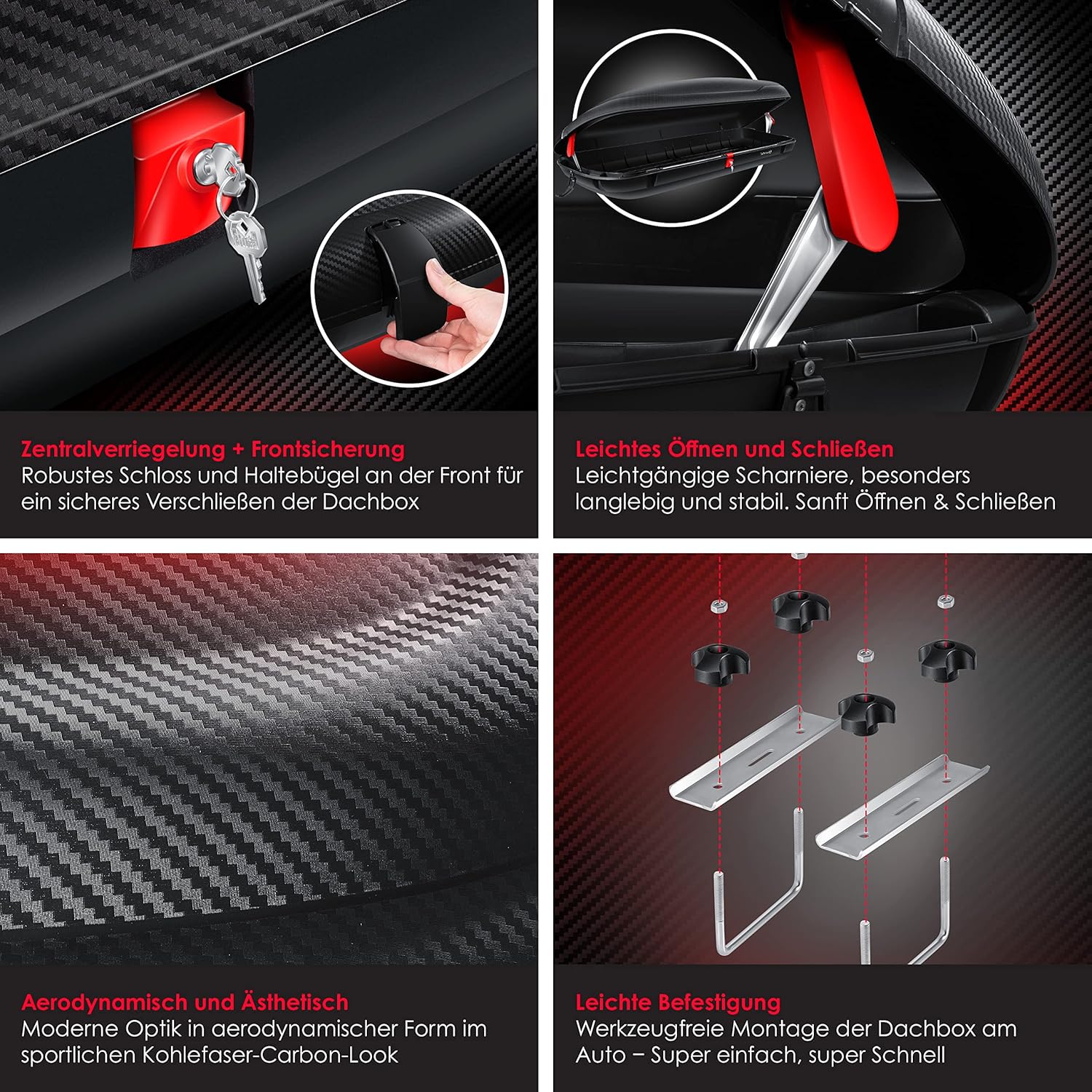 KESSER® Dachbox 400 L – zentrale Sperre, universell für PKW/Van/SUV, Carbon