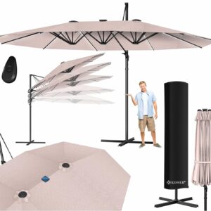 KESSER® Doppel-Sonnenschirm mit LED, 4,6 m × 2,7 m, 360° Dreh, Kantilever, taupe