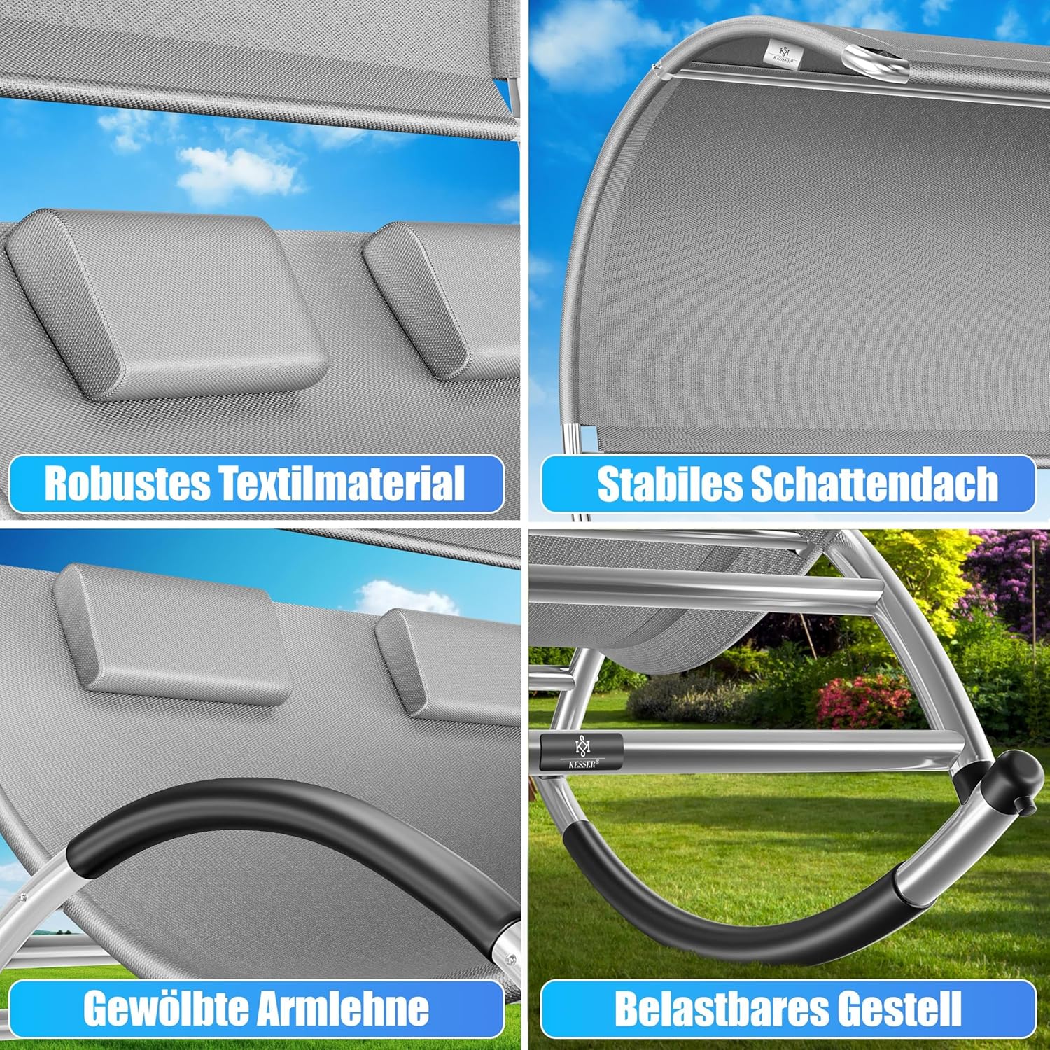 KESSER® Doppel-Sonnenschläger, Sonnendach, ergonomisch, 240 kg, 2 Personen