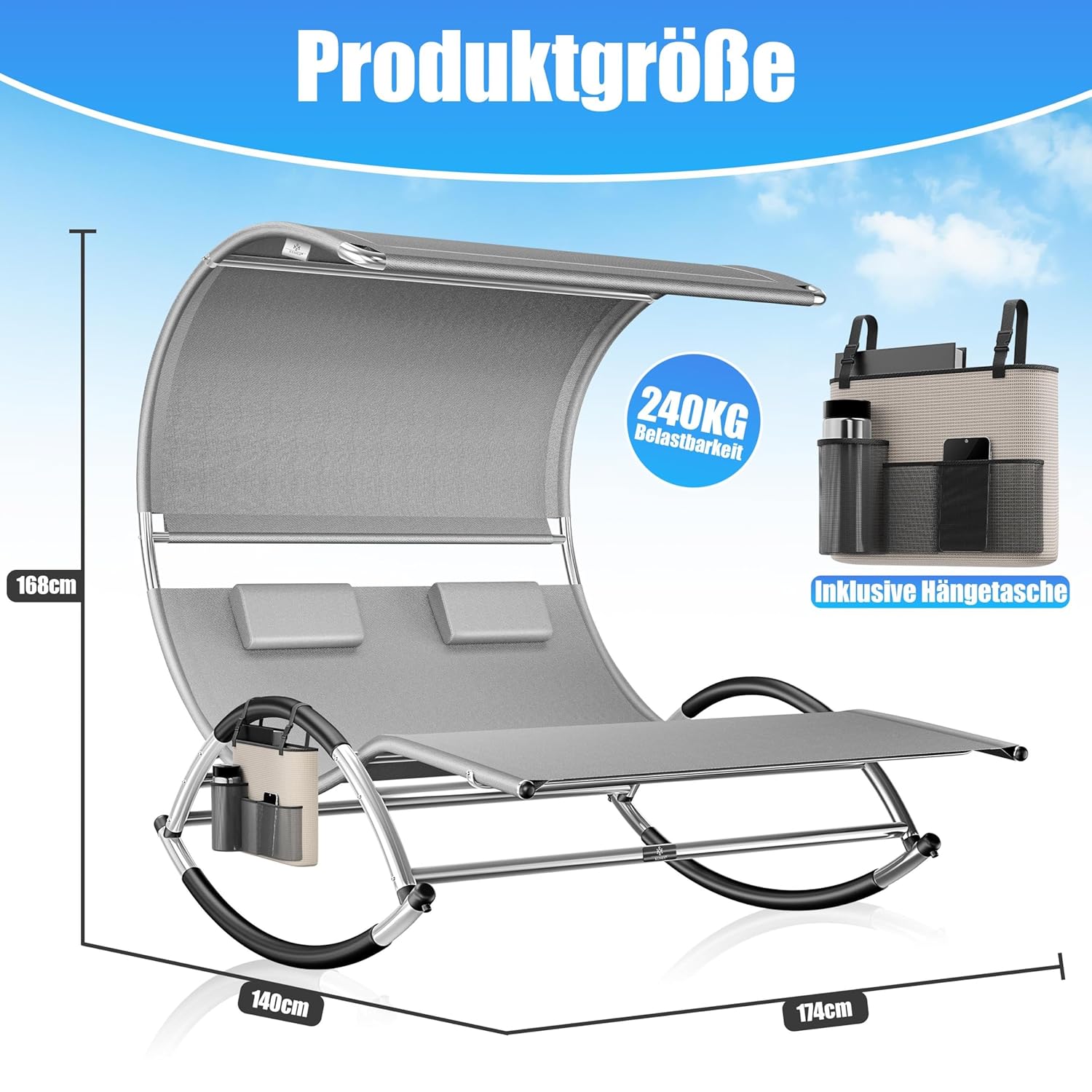 KESSER® Doppel-Sonnenschläger, Sonnendach, ergonomisch, 240 kg, 2 Personen