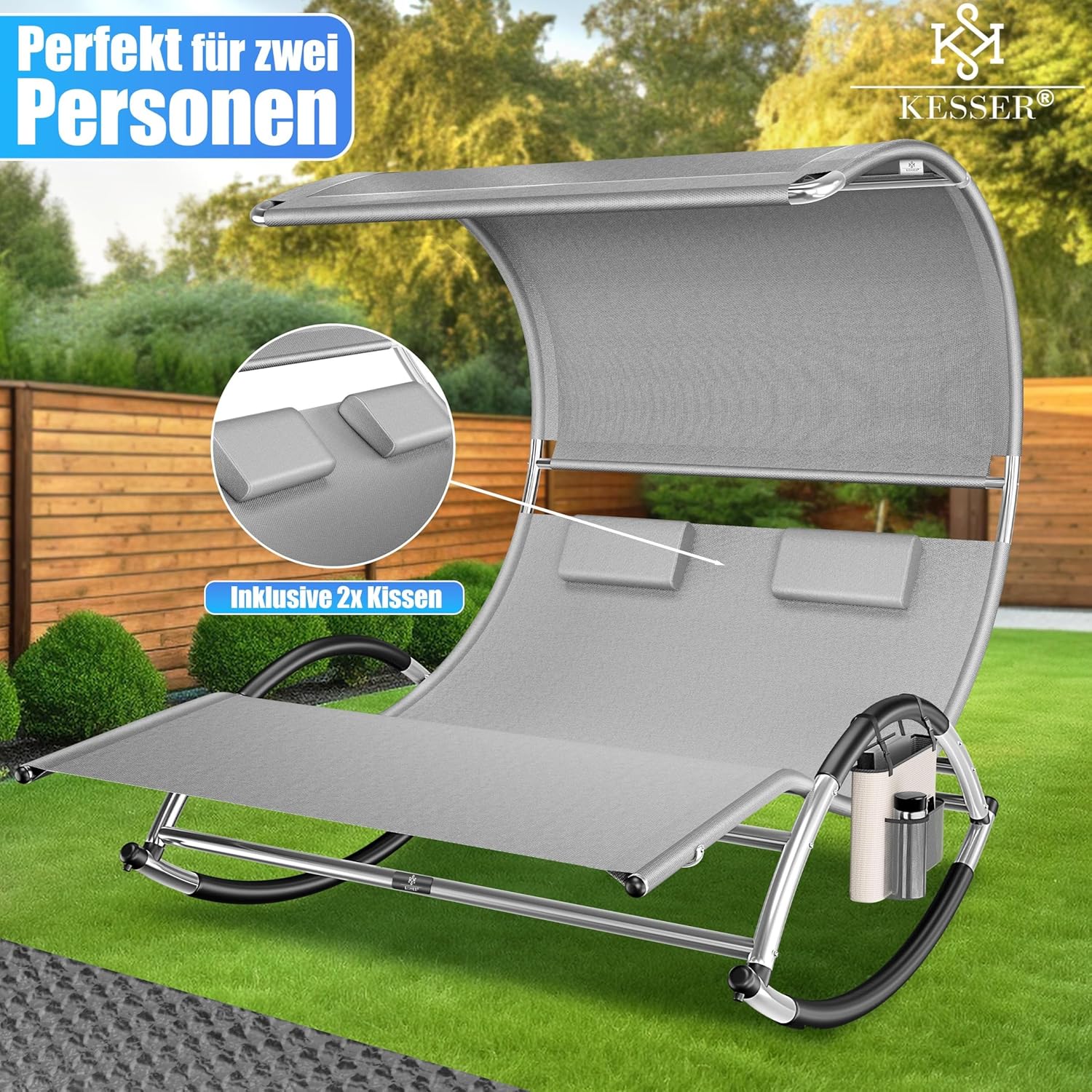 KESSER® Doppel-Sonnenschläger, Sonnendach, ergonomisch, 240 kg, 2 Personen