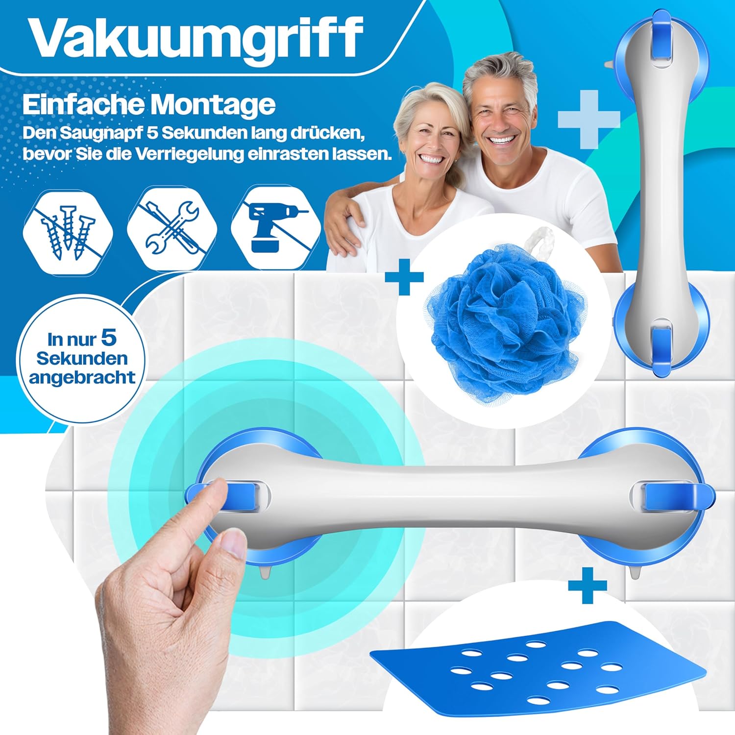 KESSER Duschstuhl höhenverstellbar, leicht, rutschfest, Saugkugeln