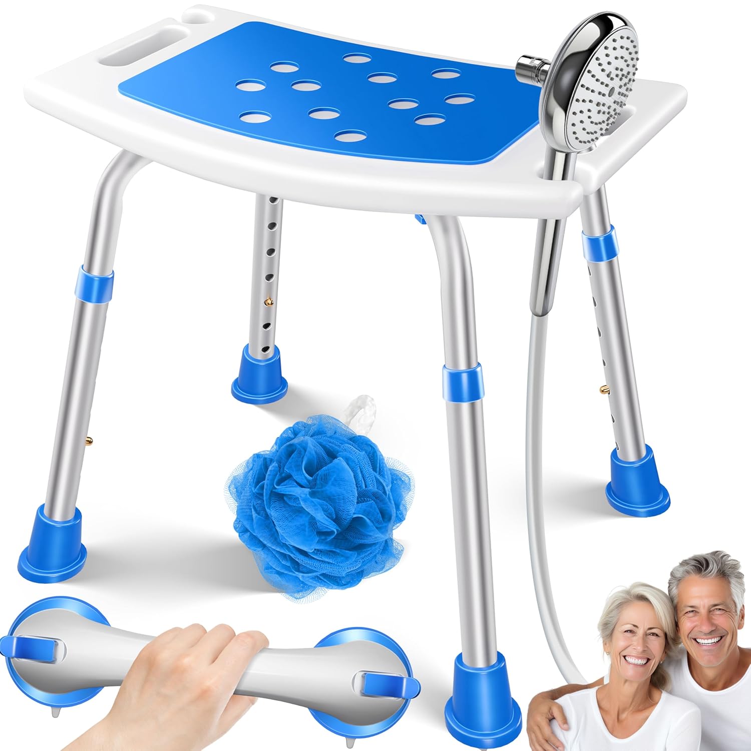 KESSER Duschstuhl höhenverstellbar, leicht, rutschfest, Saugkugeln