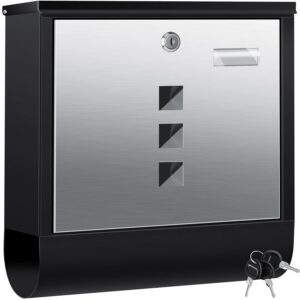 KESSER® Edelstahl-Briefkasten mit Zeitungsfach, Sichtfenster, abschließbar, 3-Schlüssel, Wandmontage