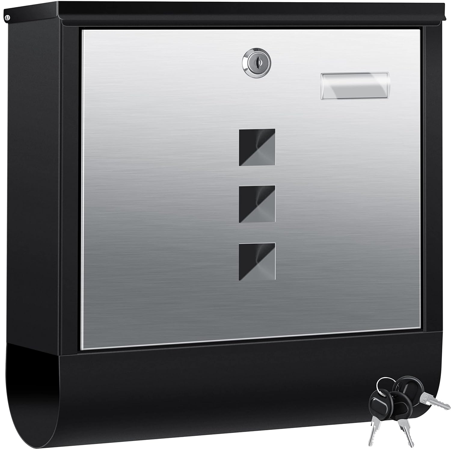 KESSER® Edelstahl-Briefkasten mit Zeitungsfach, Sichtfenster, abschließbar, 3-Schlüssel, Wandmontage