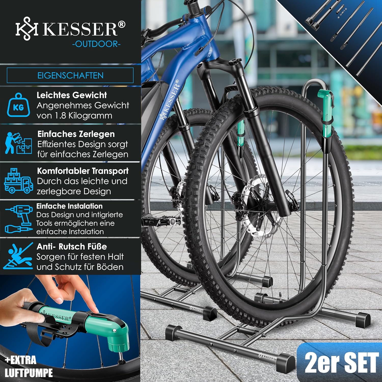 KESSER® Einzelschicht-Bike‑Ständer Stahl bis 65 mm für E‑Bike, MTB, City, Road